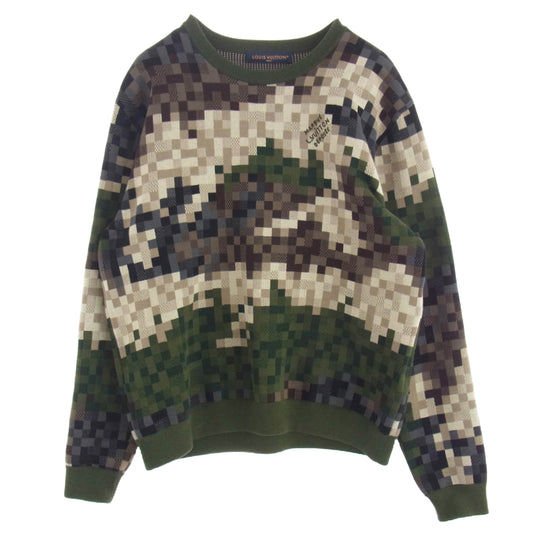 LOUIS VUITTON ルイ・ヴィトン 24SS RM241 AUR HQN72W ダモフラージュ コットン ジャガード クルーネック ニット セーター モスグリーン系 マルチカラー系 XL【中古】