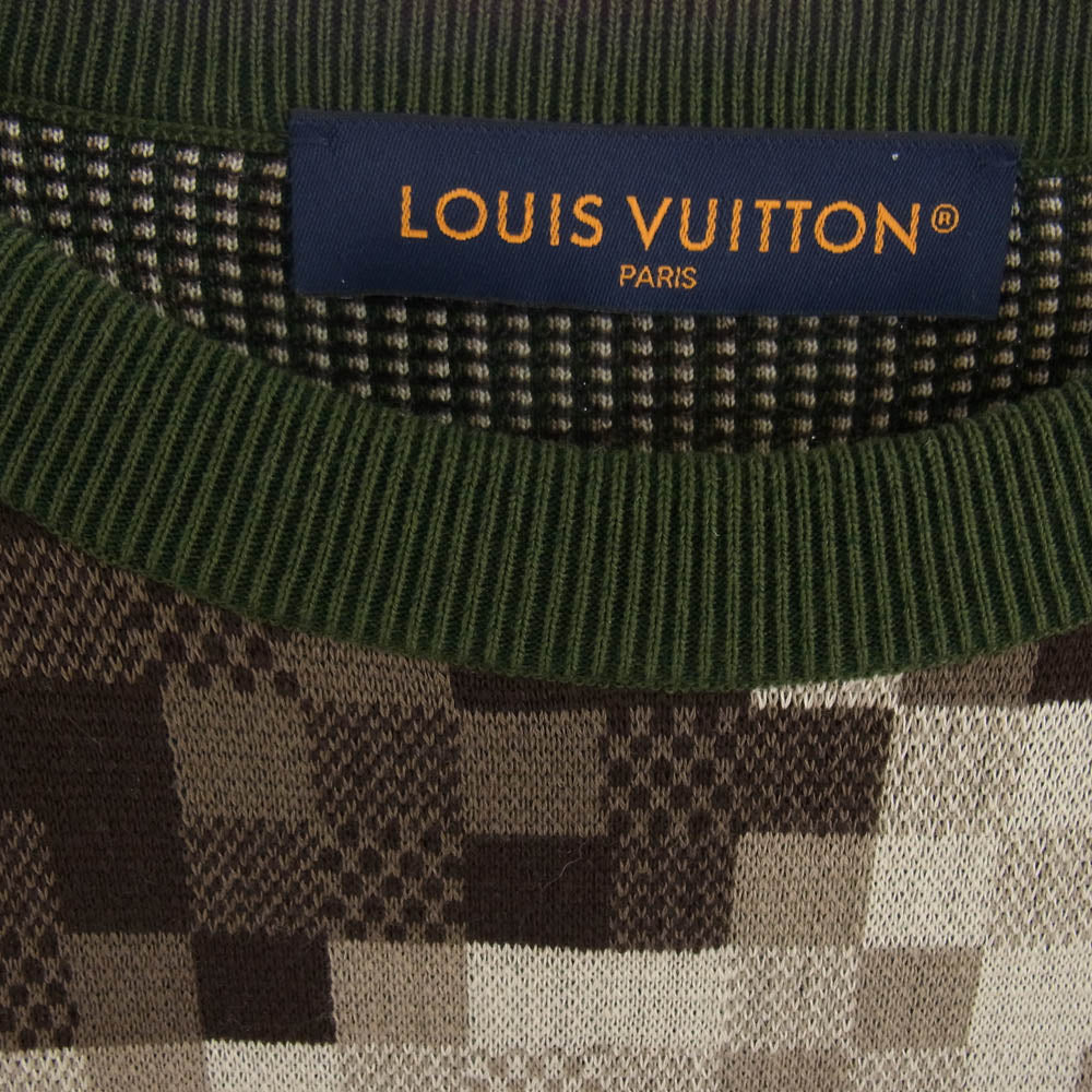 LOUIS VUITTON ルイ・ヴィトン 24SS RM241 AUR HQN72W ダモフラージュ コットン ジャガード クルーネック ニット セーター モスグリーン系 マルチカラー系 XL【中古】