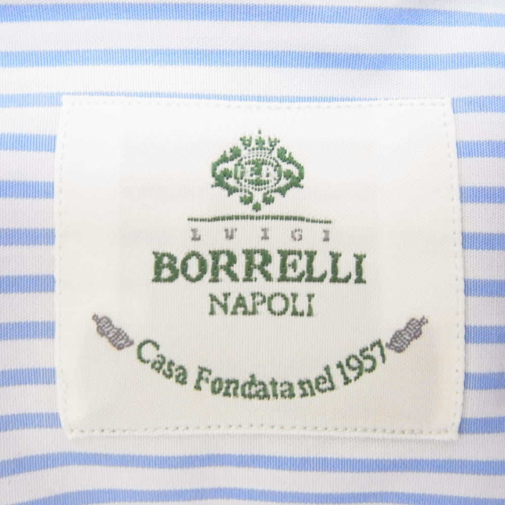 Luigi Borrelli ルイジ・ボレッリ ワイドカラー ストライプ シャツ ドレスシャツ ブルー系 16【中古】