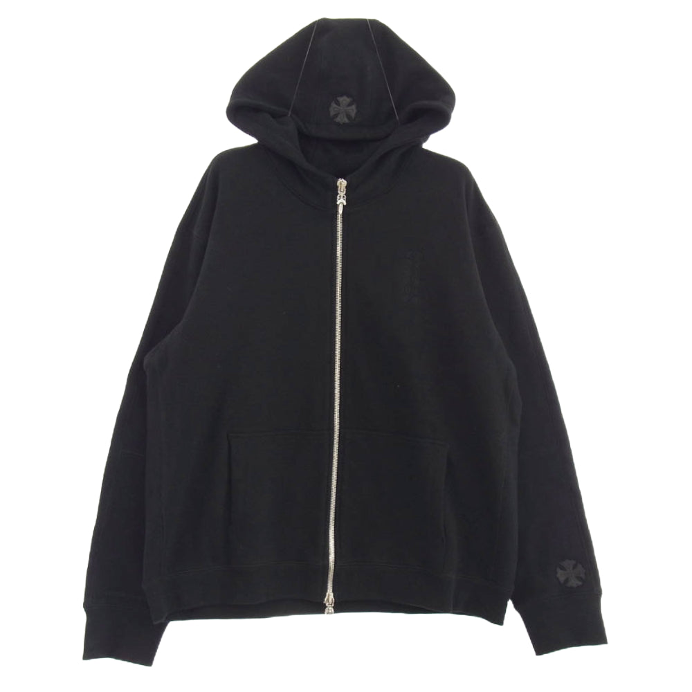 CHROME HEARTS クロムハーツ（原本無） 国内正規品 Y NOT CHプラス レザーパッチ クロスボールジップ ダガージップ スウェット フルジップ パーカー ブラック系 XL【中古】