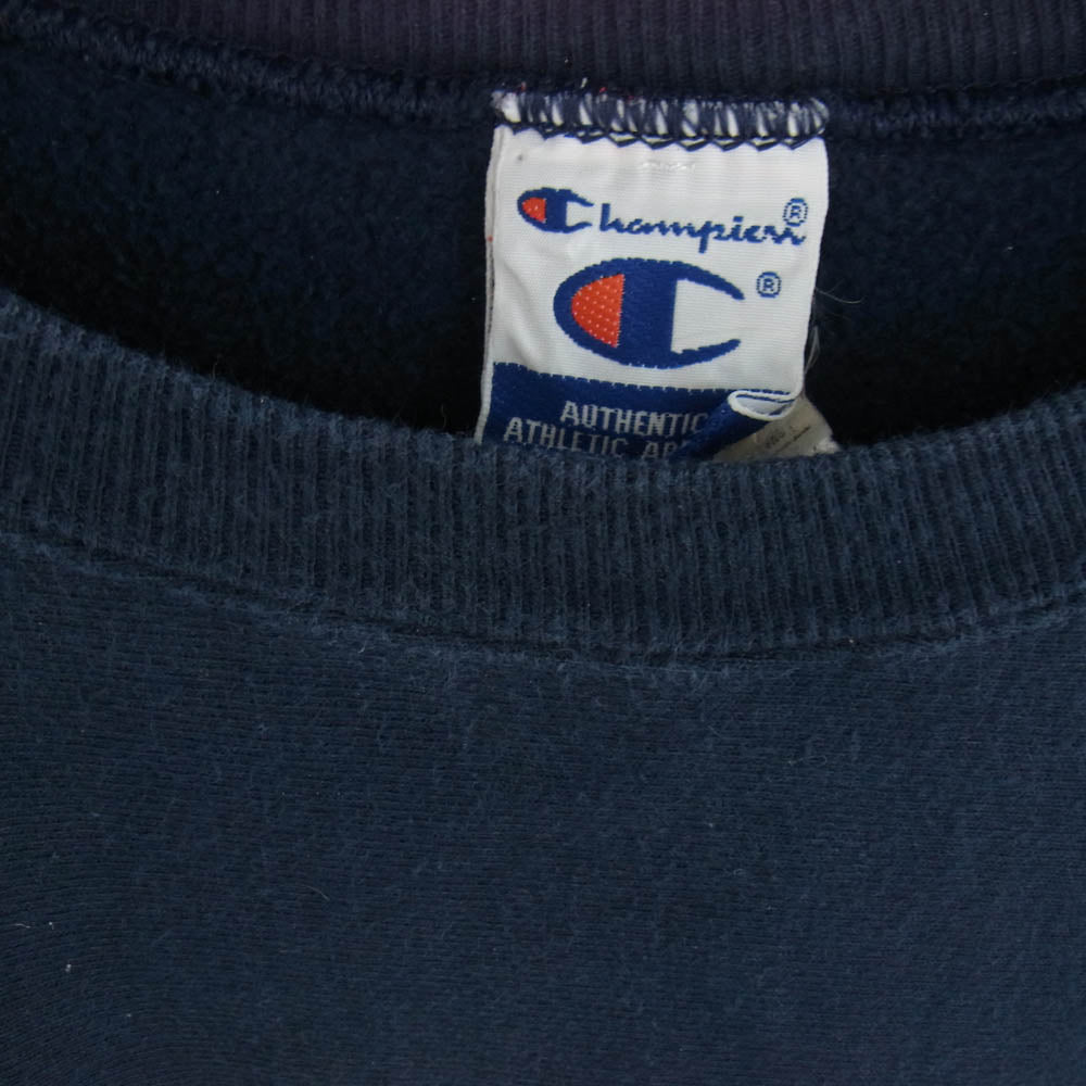 Champion チャンピオン S1050N-031 90s AUTHENTIC ATHLETIC APPAREL UNIVERSITY AT BUFFALO 3段プリント カレッジ クルーネック スウェット トレーナー ネイビー系 XL【中古】