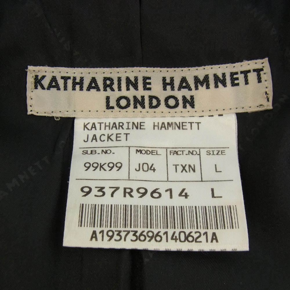 KATHARINE HAMNETT キャサリン・ハムネット J04 レーヨン混 ストライプ 2Bジャケット スラックス スーツ セットアップ ブラック系 ジャケットL スラックスXL【中古】