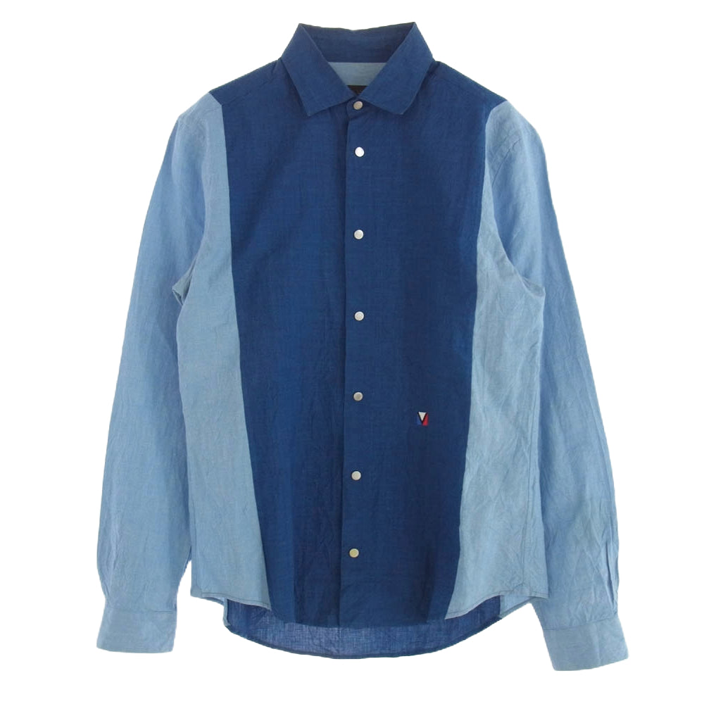 LOUIS VUITTON ルイ・ヴィトン デニム シャンブレー バイカラー 長袖 シャツ インディゴブルー系 ライトブルー系 L【中古】