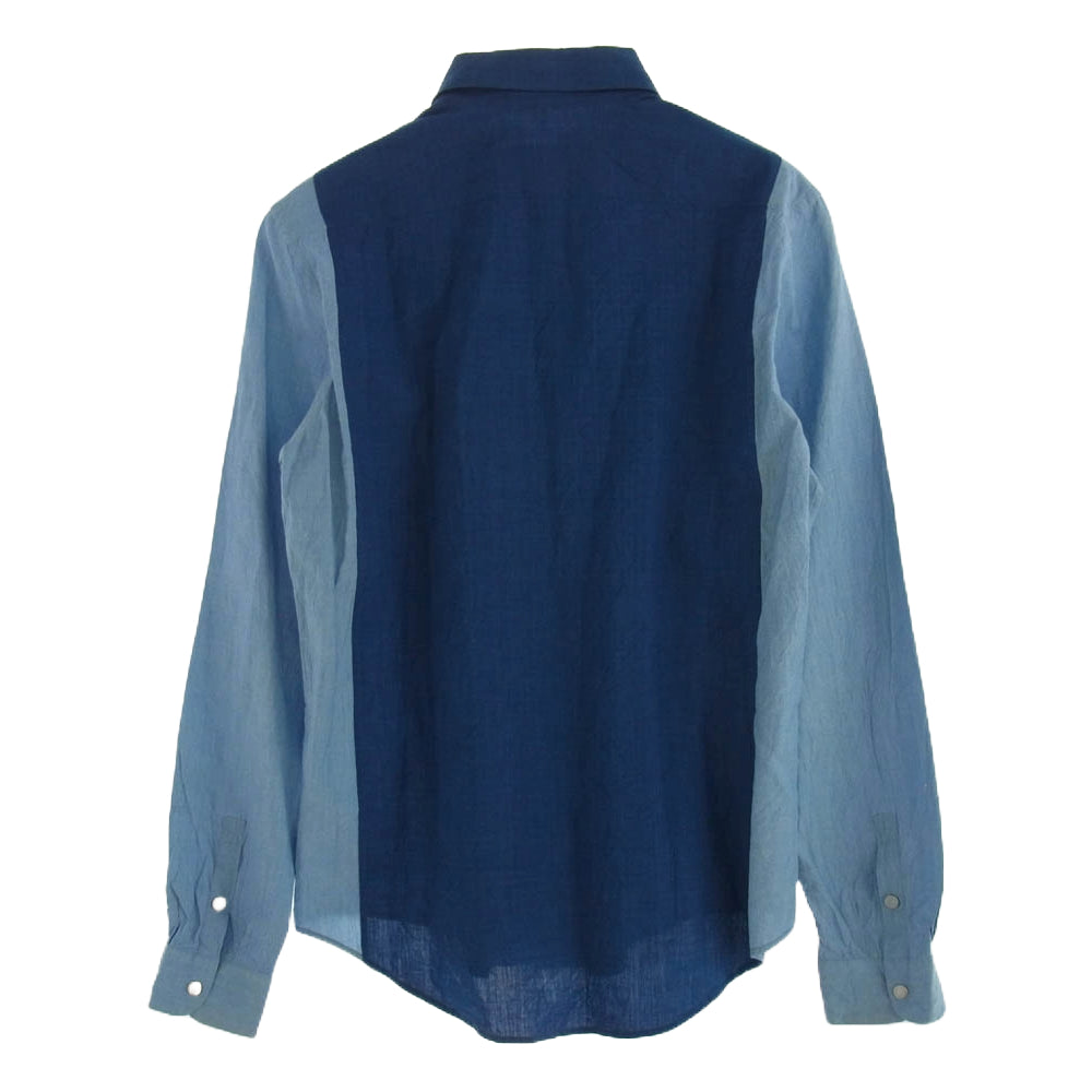 LOUIS VUITTON ルイ・ヴィトン デニム シャンブレー バイカラー 長袖 シャツ インディゴブルー系 ライトブルー系 L【中古】