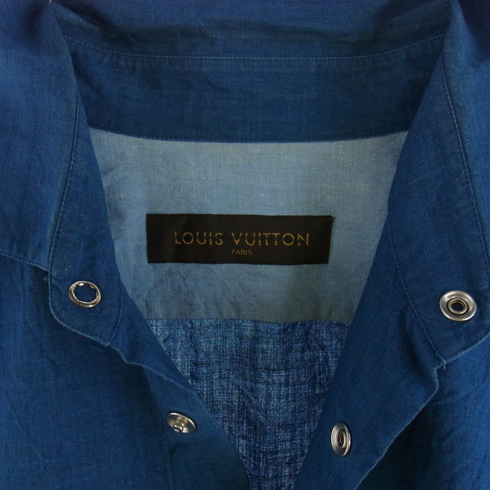 LOUIS VUITTON ルイ・ヴィトン デニム シャンブレー バイカラー 長袖 シャツ インディゴブルー系 ライトブルー系 L【中古】