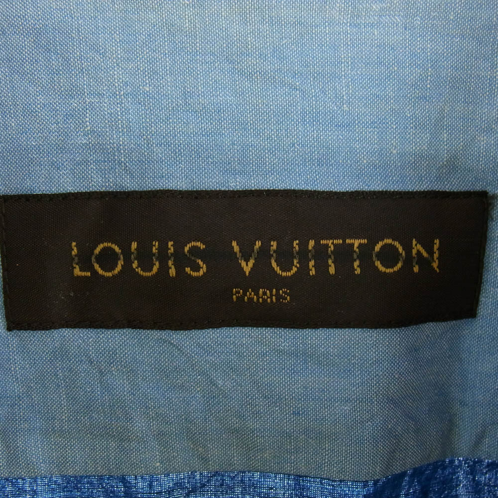 LOUIS VUITTON ルイ・ヴィトン デニム シャンブレー バイカラー 長袖 シャツ インディゴブルー系 ライトブルー系 L【中古】