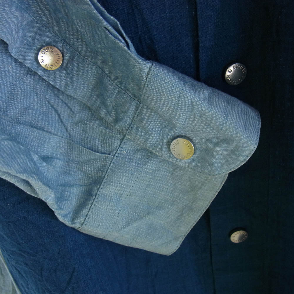 LOUIS VUITTON ルイ・ヴィトン デニム シャンブレー バイカラー 長袖 シャツ インディゴブルー系 ライトブルー系 L【中古】