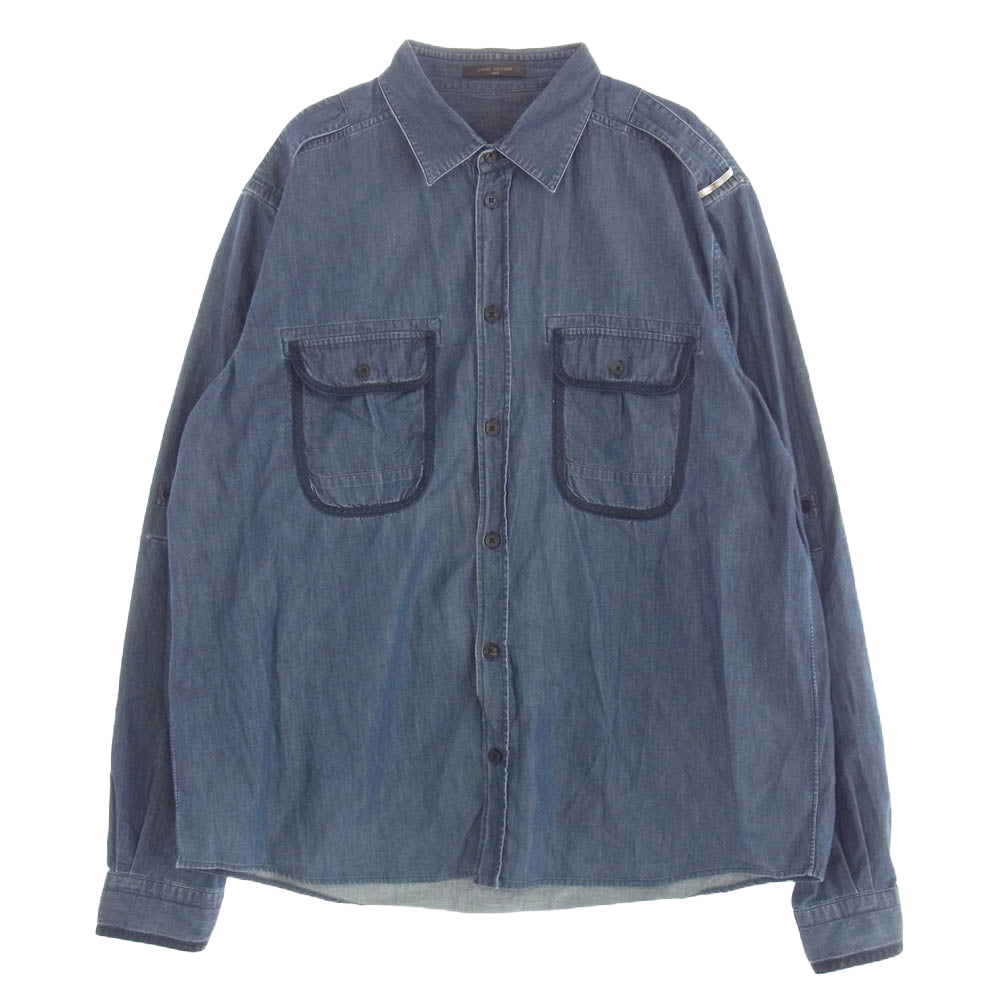 LOUIS VUITTON ルイ・ヴィトン オーバーサイズ エポレットデザイン パイピングポケット 長袖 デニムシャツ インディゴブルー系 XL【中古】