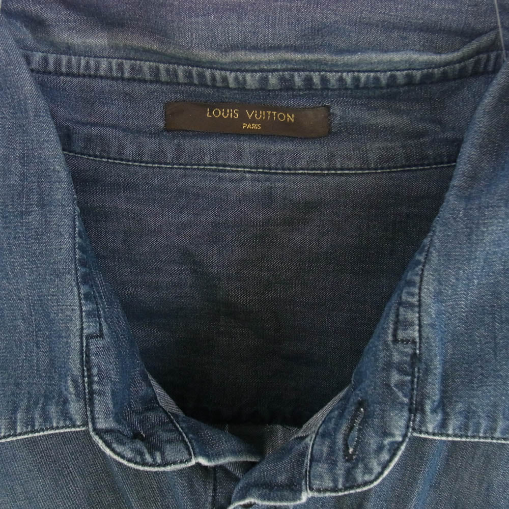 LOUIS VUITTON ルイ・ヴィトン オーバーサイズ エポレットデザイン パイピングポケット 長袖 デニムシャツ インディゴブルー系 XL【中古】