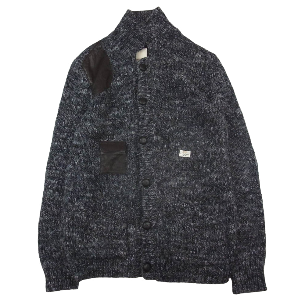 DIESEL ディーゼル レザーパッチ アルパカ混 ウール ニット カーディガン ジャケット ブラック系 L【中古】
