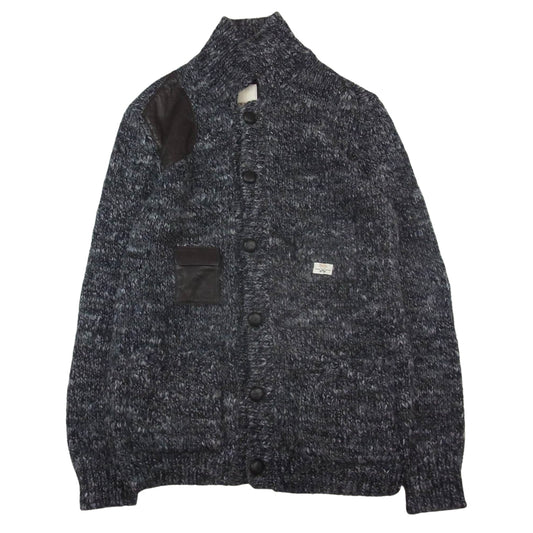 DIESEL ディーゼル レザーパッチ アルパカ混 ウール ニット カーディガン ジャケット ブラック系 L【中古】