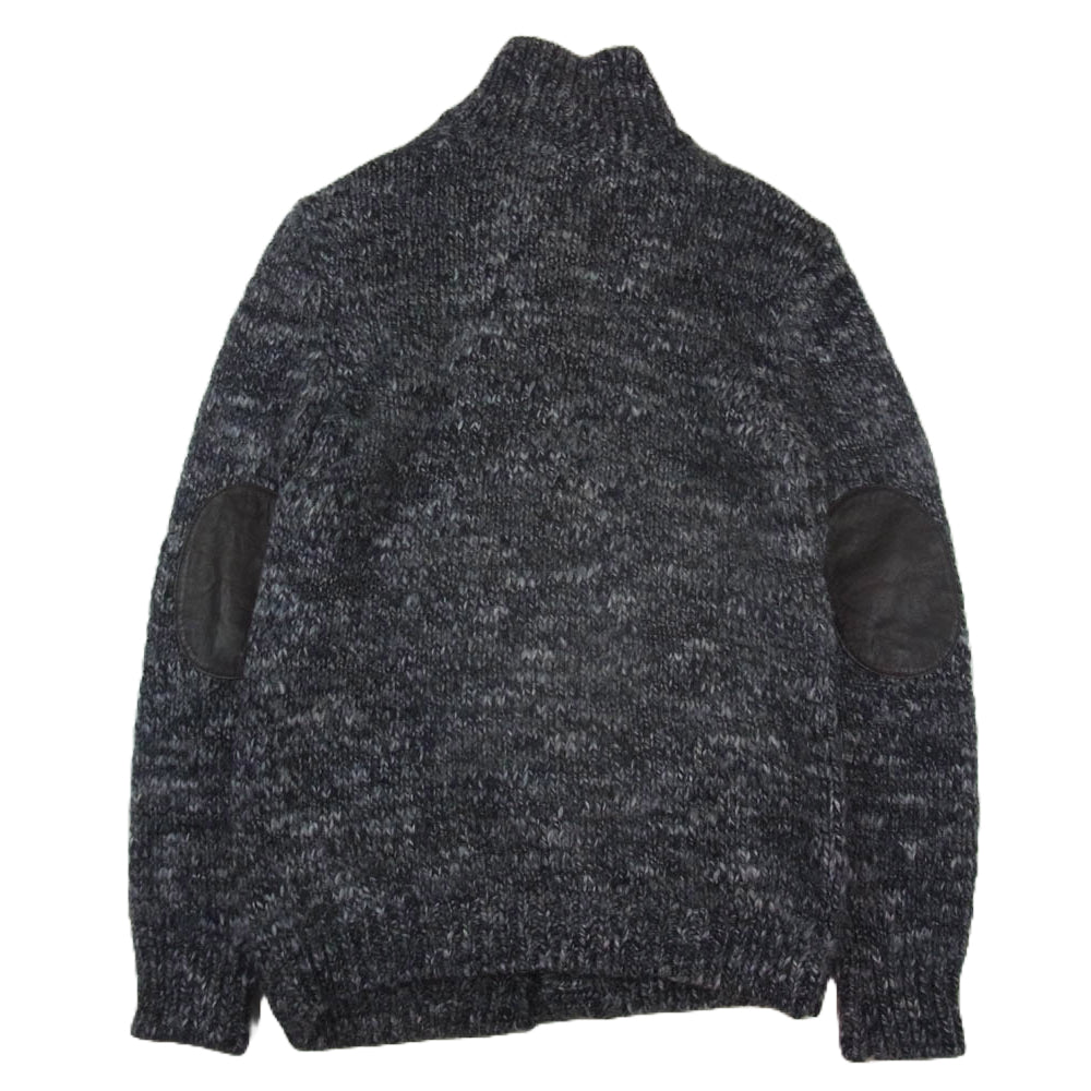 DIESEL ディーゼル レザーパッチ アルパカ混 ウール ニット カーディガン ジャケット ブラック系 L【中古】