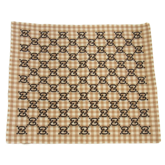 GUCCI グッチ 663156 3KAAF GG チェック ウール ブランケット ブラウン系 90x75mm【中古】