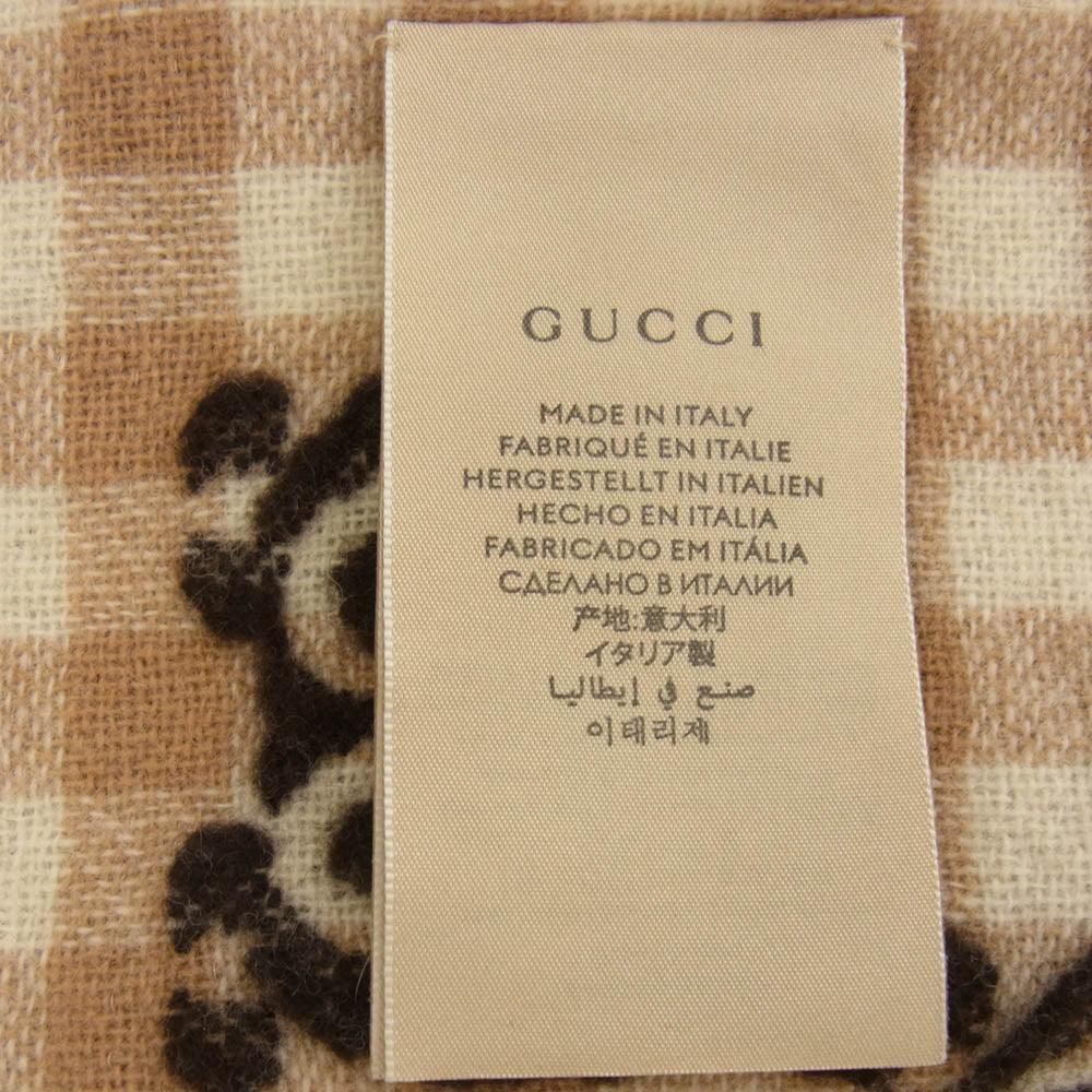 GUCCI グッチ 663156 3KAAF GG チェック ウール ブランケット ブラウン系 90x75mm【中古】