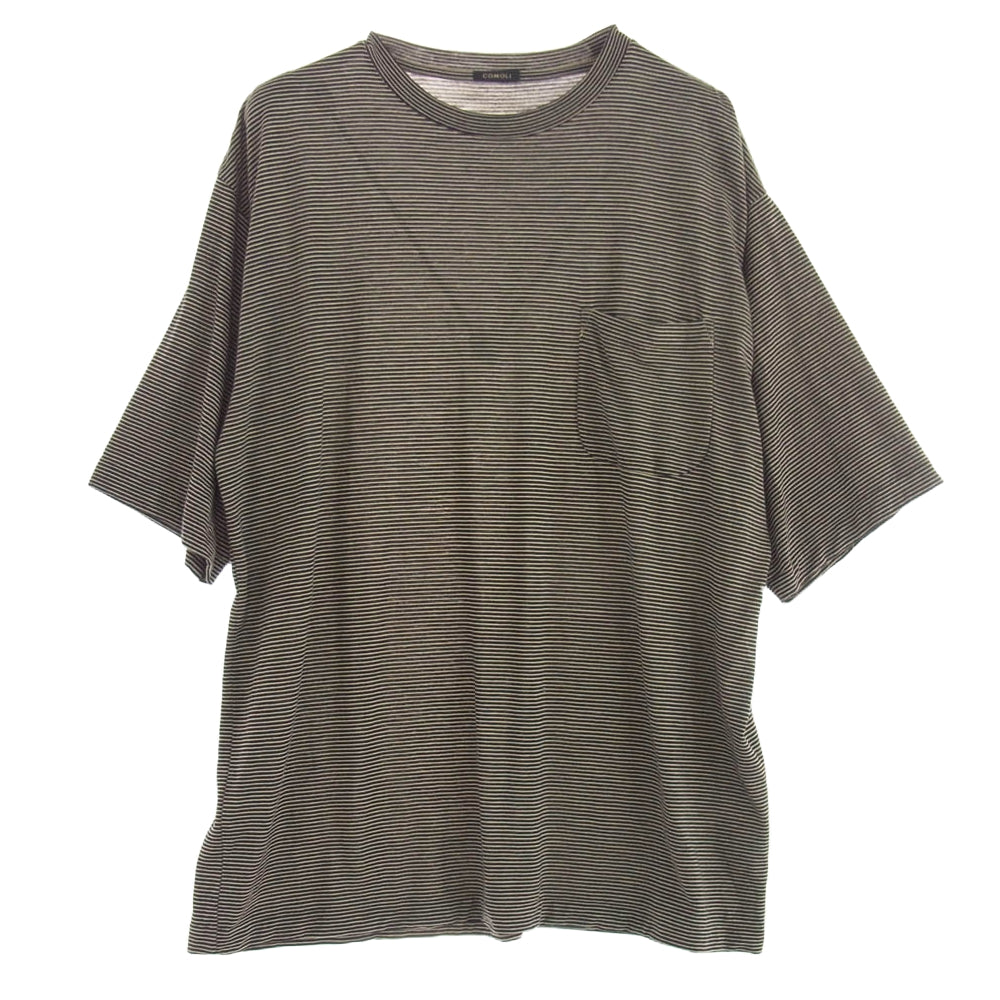COMOLI コモリ Z01-05023 サマーウール ボーダー 半袖 Tシャツ ブラック系 ベージュ系 3【中古】