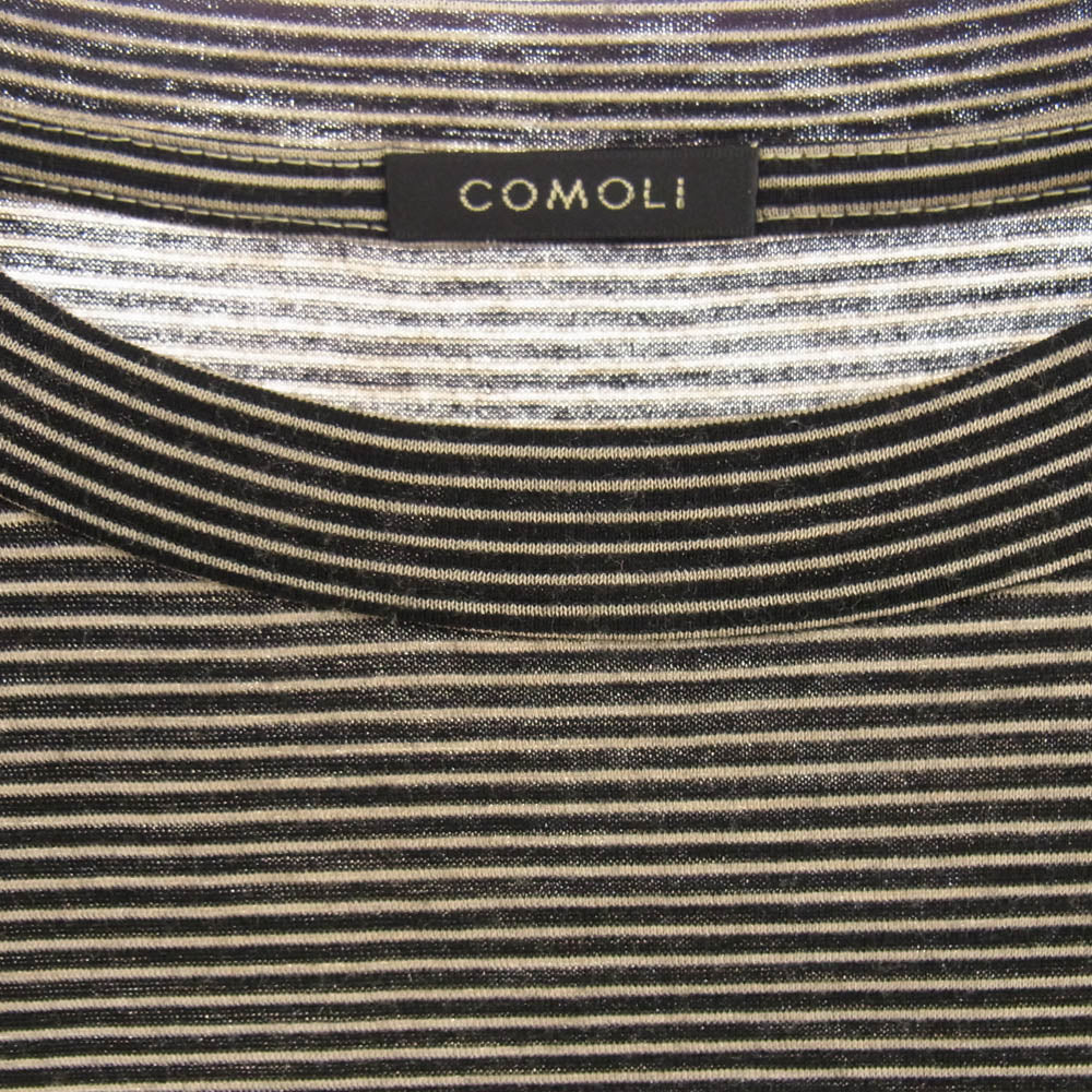 COMOLI コモリ Z01-05023 サマーウール ボーダー 半袖 Tシャツ ブラック系 ベージュ系 3【中古】