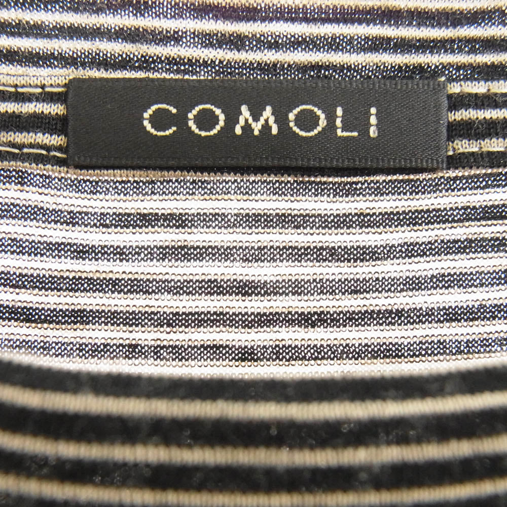 COMOLI コモリ Z01-05023 サマーウール ボーダー 半袖 Tシャツ ブラック系 ベージュ系 3【中古】