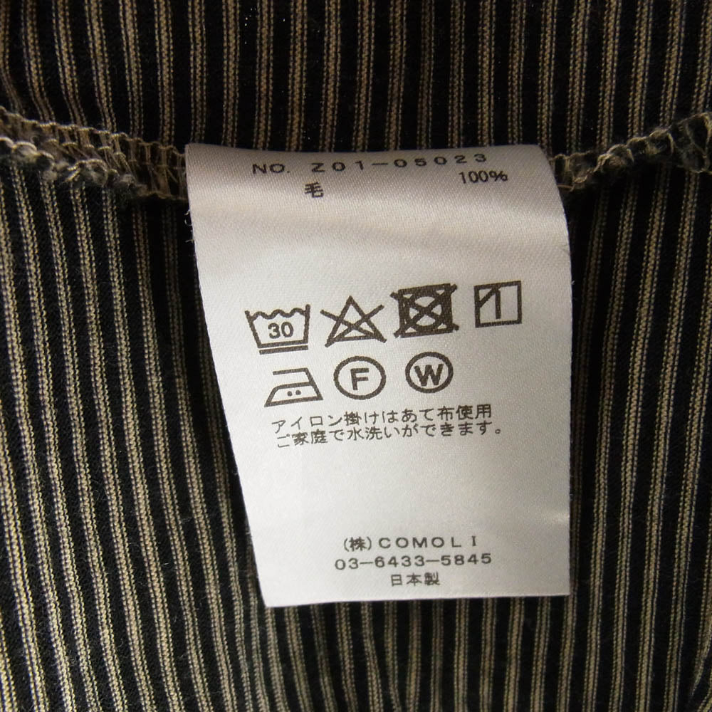 COMOLI コモリ Z01-05023 サマーウール ボーダー 半袖 Tシャツ ブラック系 ベージュ系 3【中古】