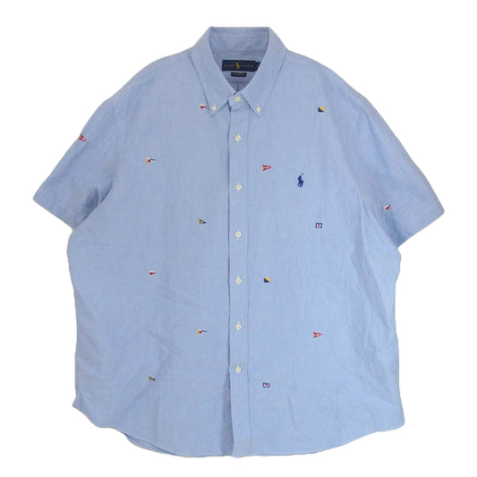 POLO RALPH LAUREN ポロ・ラルフローレン 国旗刺? ボタンダウン 半袖 シャツ ブルー系 XXL【中古】