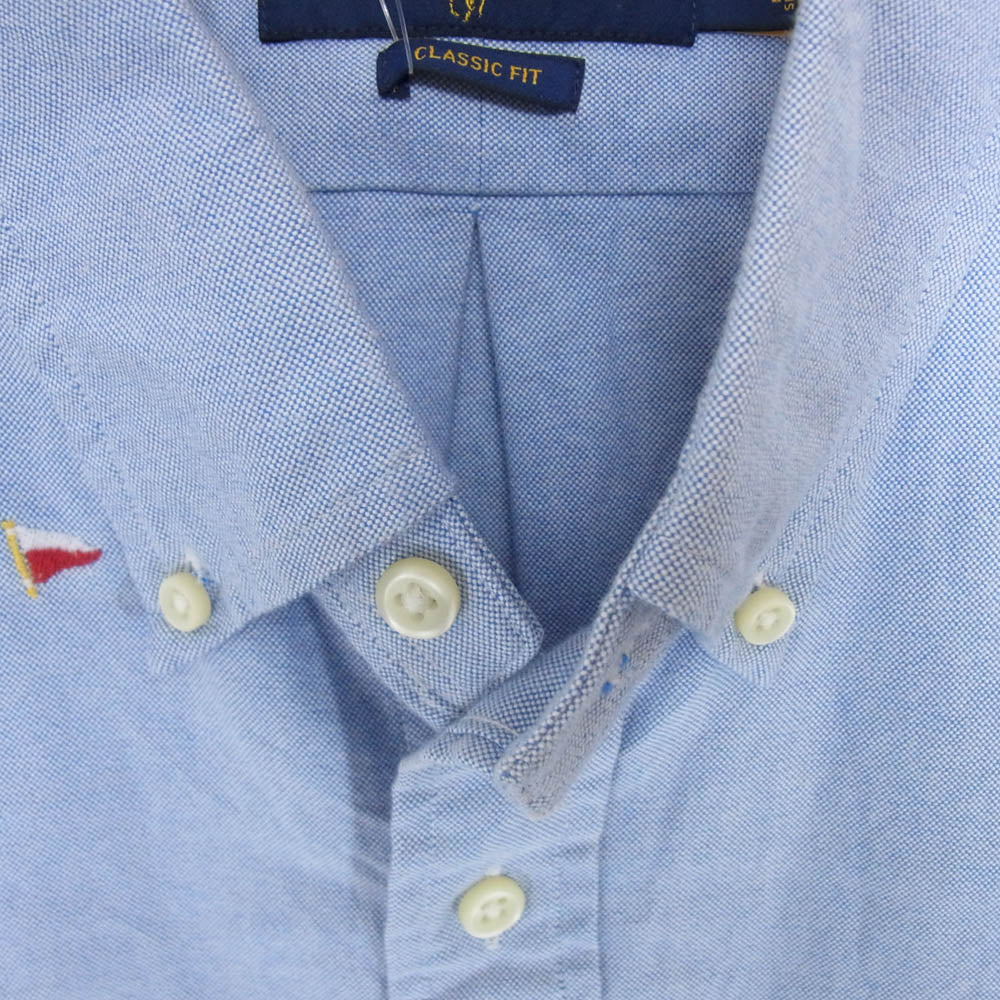 POLO RALPH LAUREN ポロ・ラルフローレン 国旗刺? ボタンダウン 半袖 シャツ ブルー系 XXL【中古】