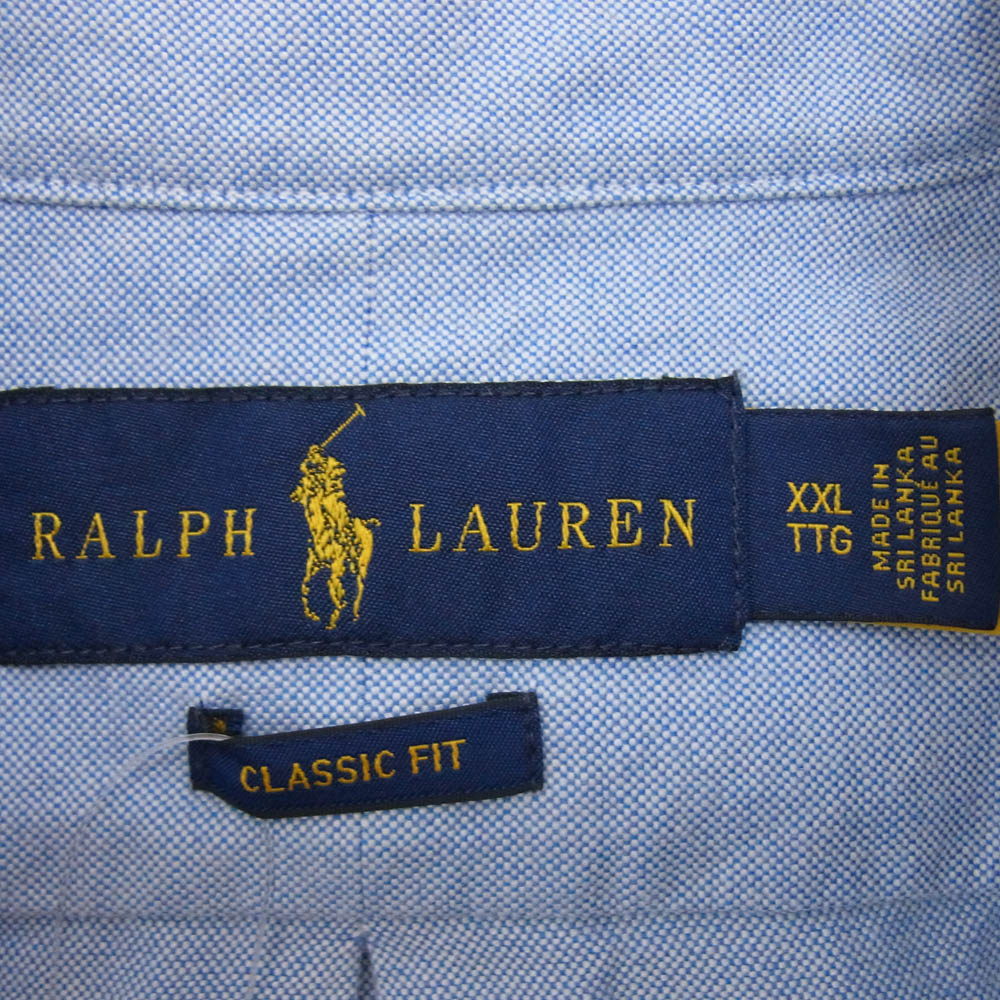 POLO RALPH LAUREN ポロ・ラルフローレン 国旗刺? ボタンダウン 半袖 シャツ ブルー系 XXL【中古】