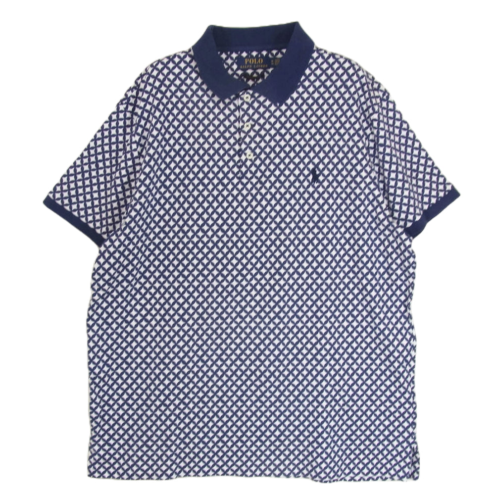POLO RALPH LAUREN ポロ・ラルフローレン 総柄 ポロシャツ 半袖 ネイビー系 XL【中古】