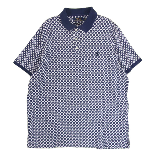 POLO RALPH LAUREN ポロ・ラルフローレン 総柄 ポロシャツ 半袖 ネイビー系 XL【中古】