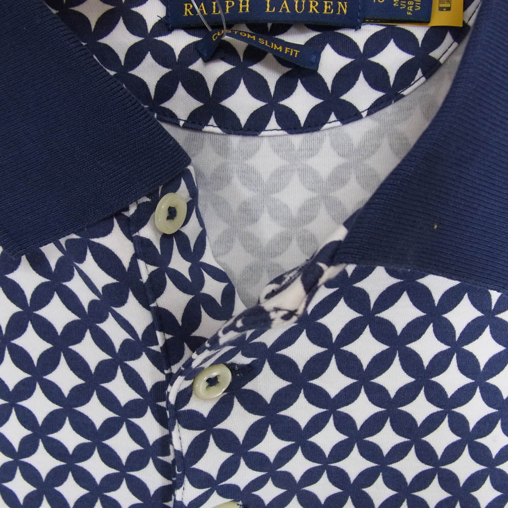 POLO RALPH LAUREN ポロ・ラルフローレン 総柄 ポロシャツ 半袖 ネイビー系 XL【中古】