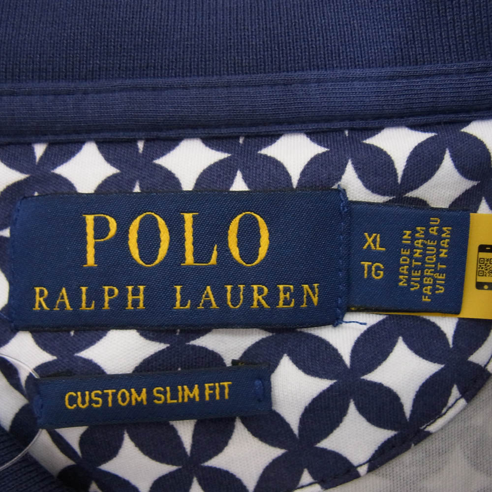 POLO RALPH LAUREN ポロ・ラルフローレン 総柄 ポロシャツ 半袖 ネイビー系 XL【中古】