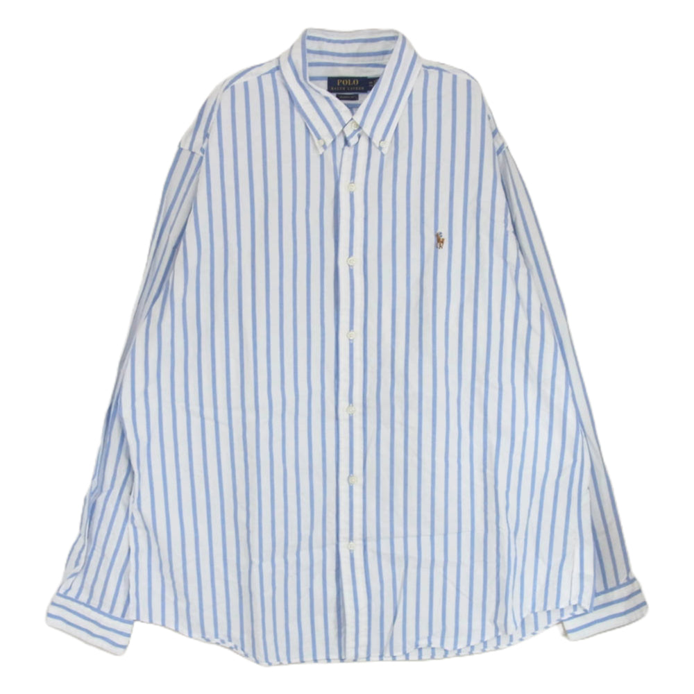 POLO RALPH LAUREN ポロ・ラルフローレン ボタンダウン ストライプ柄 シャツ 長袖 ブルー系 XXL【中古】