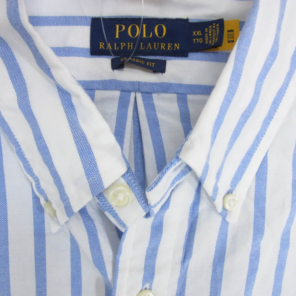 POLO RALPH LAUREN ポロ・ラルフローレン ボタンダウン ストライプ柄 シャツ 長袖 ブルー系 XXL【中古】