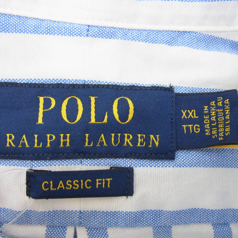 POLO RALPH LAUREN ポロ・ラルフローレン ボタンダウン ストライプ柄 シャツ 長袖 ブルー系 XXL【中古】