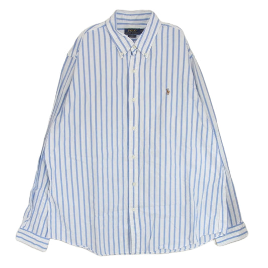 POLO RALPH LAUREN ポロ・ラルフローレン リネン 100％ ボタンダウン ストライプ柄 シャツ 長袖 ブルー系 XXL【中古】