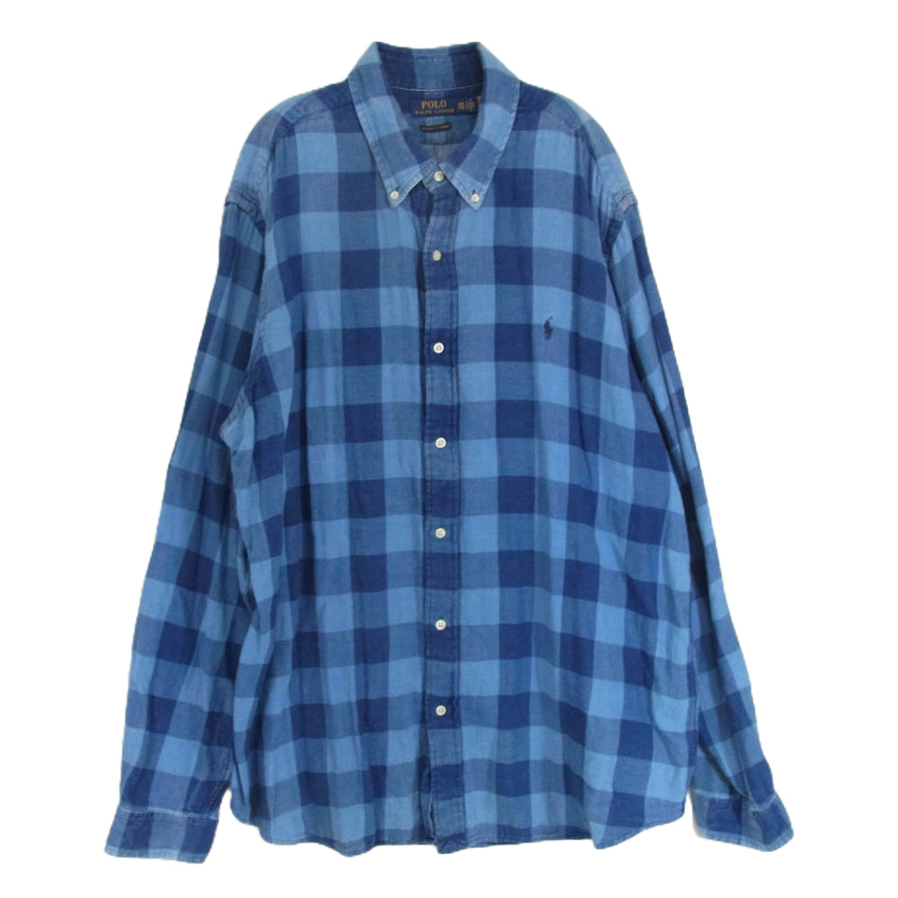 POLO RALPH LAUREN ポロ・ラルフローレン ボタンダウン チェック柄 シャツ 長袖 ブルー系 XXL【中古】