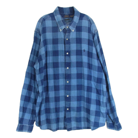 POLO RALPH LAUREN ポロ・ラルフローレン ボタンダウン チェック柄 シャツ 長袖 ブルー系 XXL【中古】