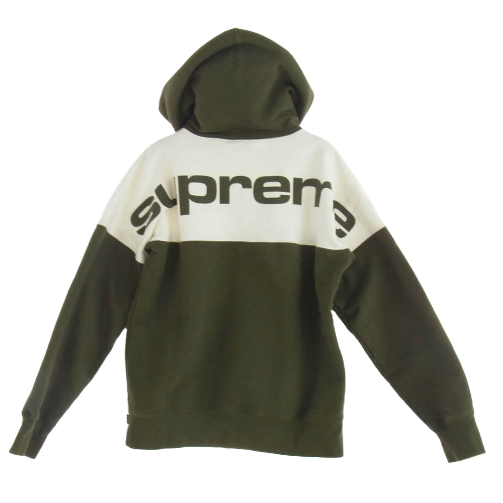 Supreme シュプリーム 17AW Blocked Hooded Sweatshirt ブロックド ロゴ プリント バイカラー スウェット プルオーバー パーカー モスグリーン系 S【中古】