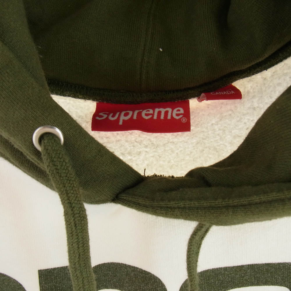 Supreme シュプリーム 17AW Blocked Hooded Sweatshirt ブロックド ロゴ プリント バイカラー スウェット プルオーバー パーカー モスグリーン系 S【中古】