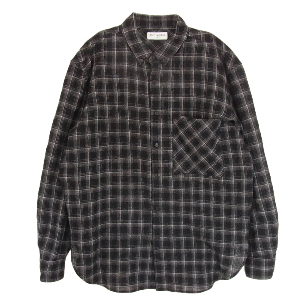 SAINT LAURENT サンローラン 666863 Y23WA チェック ガーゼ ウール 長袖 シャツ ブラック系 L【中古】