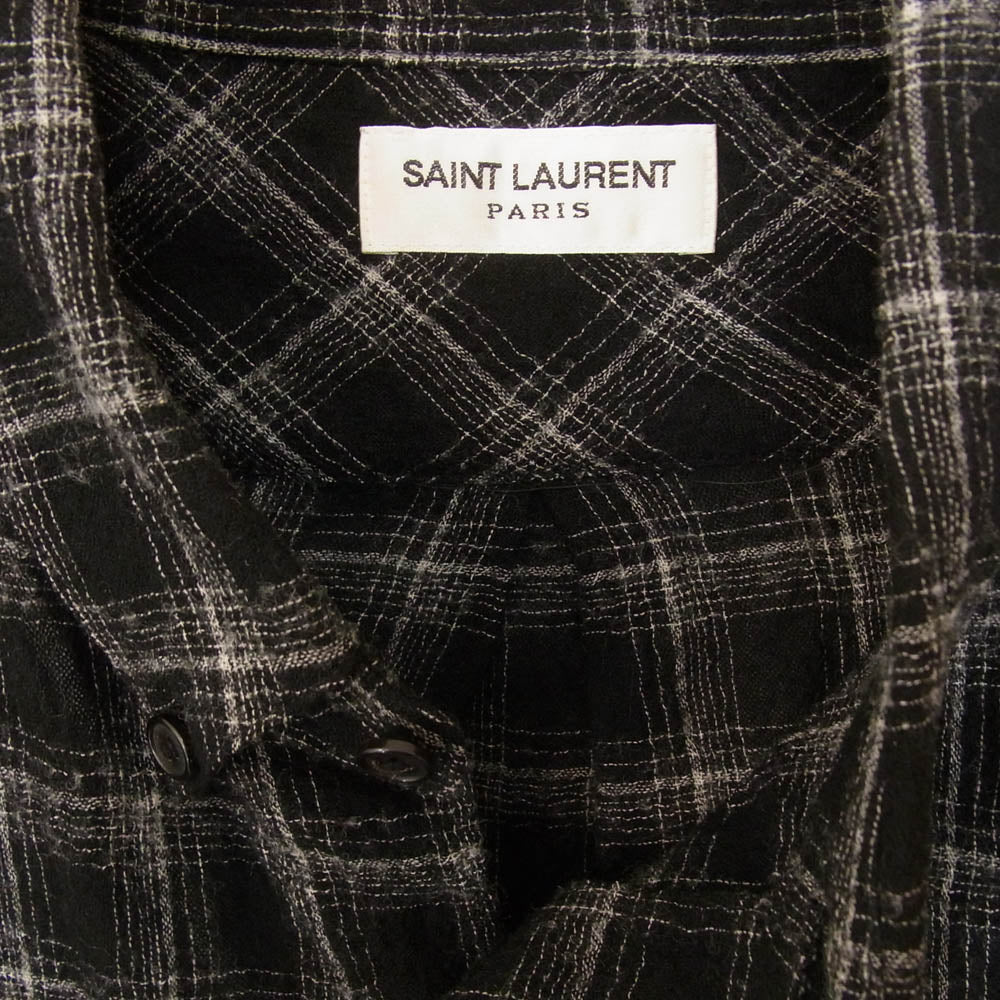 SAINT LAURENT サンローラン 666863 Y23WA チェック ガーゼ ウール 長袖 シャツ ブラック系 L【中古】