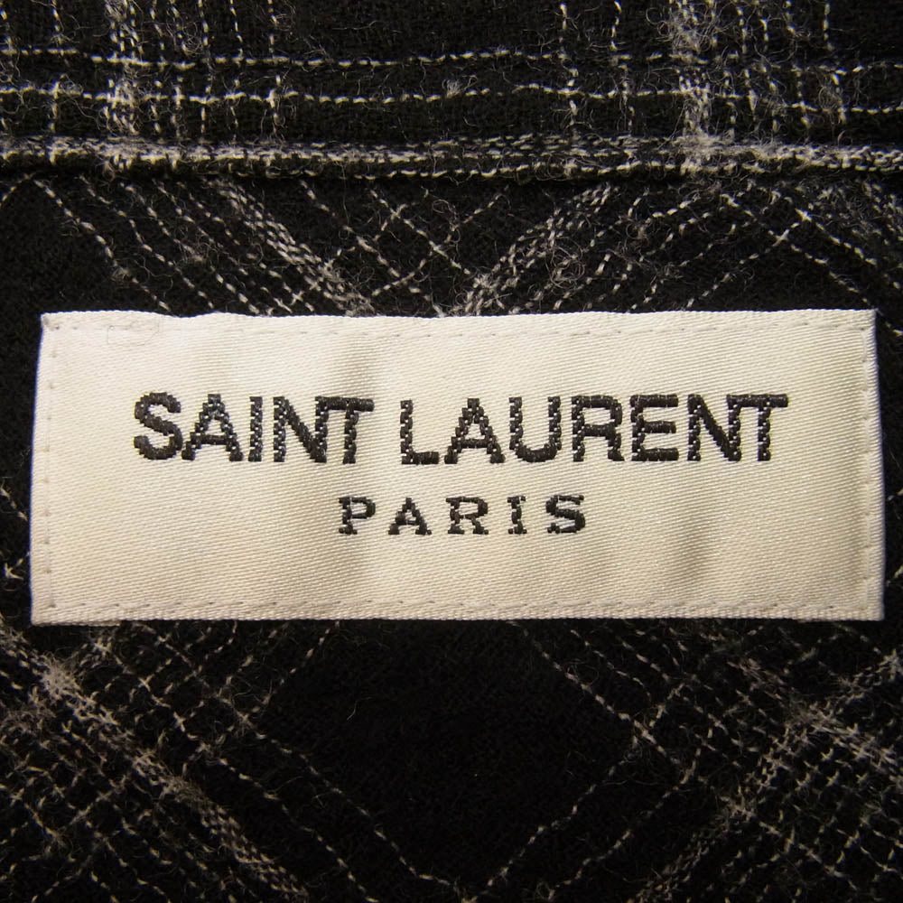 SAINT LAURENT サンローラン 666863 Y23WA チェック ガーゼ ウール 長袖 シャツ ブラック系 L【中古】