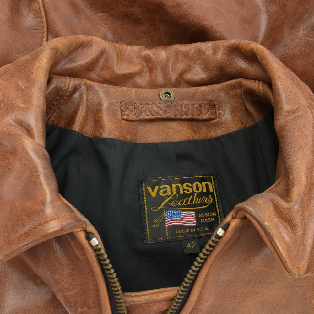 VANSON バンソン ENF OCTAGON エンフィールド オクタゴン 襟付き シングルライダース レザージャケット ブラウン系 42【中古】