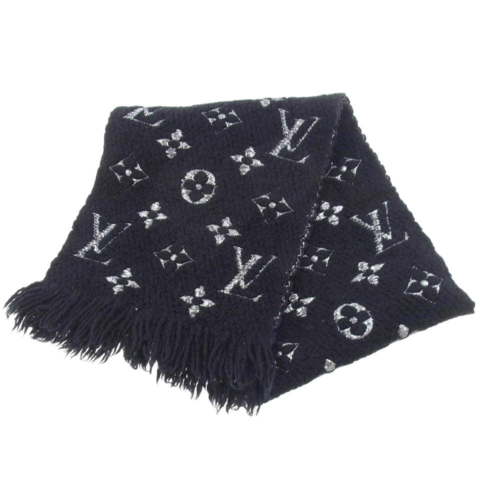 LOUIS VUITTON ルイ・ヴィトン M75833 エシャルプ・ロゴマニア モノグラム ロゴ 総柄 ウール シルク混 マフラー ブラック系【中古】