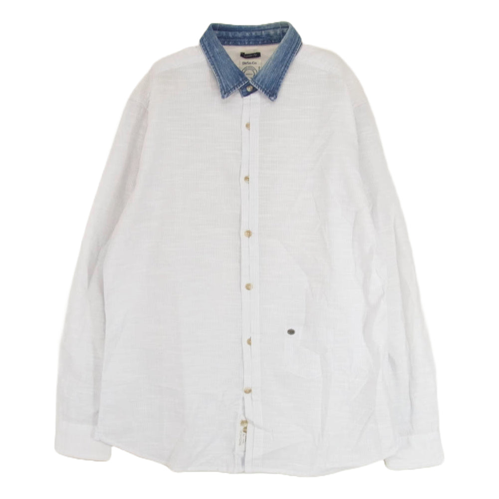 DIESEL ディーゼル 襟切替ストライプ デニムカラー シャツ ホワイト系 M【中古】