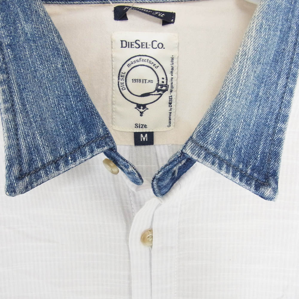 DIESEL ディーゼル 襟切替ストライプ デニムカラー シャツ ホワイト系 M【中古】