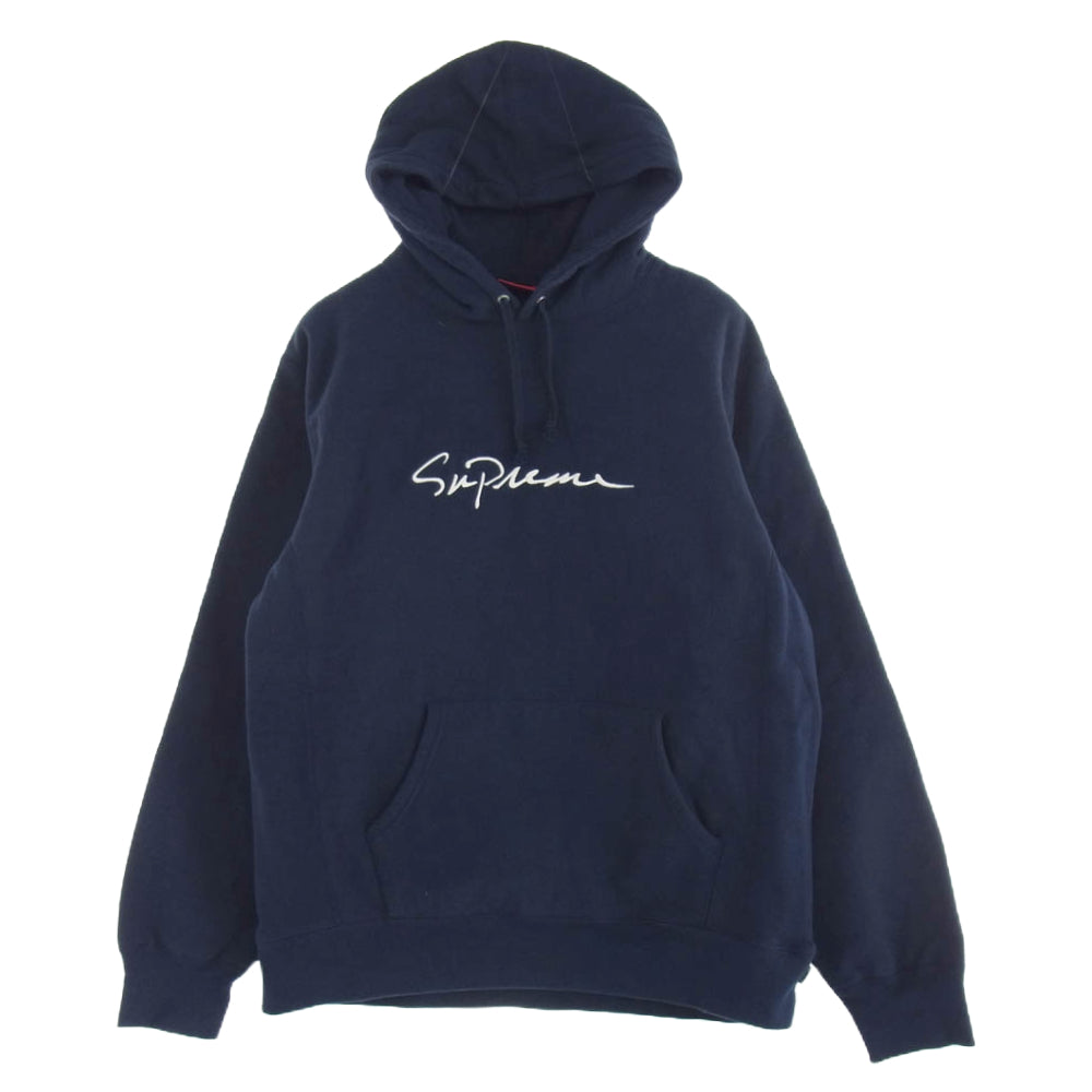 Supreme シュプリーム 18AW Classic Script Hooded Sweatshirt クラシック スクリプト ロゴ パーカー フーディ スウェット プルオーバー パーカー XL ネイビー ネイビー系 XL【中古】