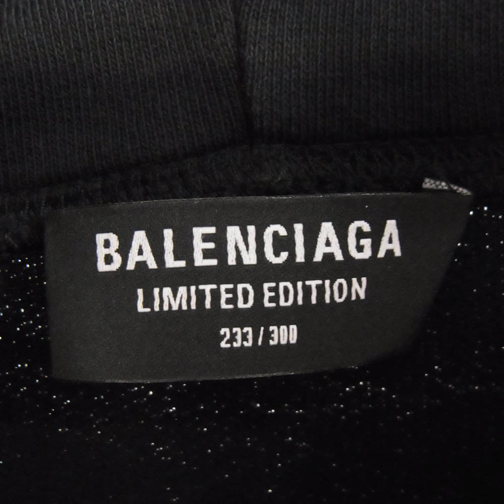 BALENCIAGA バレンシアガ 21SS 651799 TLV53 RAMMSTEIN Boxy Hoodie ラムシュタイン ボクシーフーディ プルオーバー プリント ヴィンテージ加工 パーカー ブラック系 S【中古】