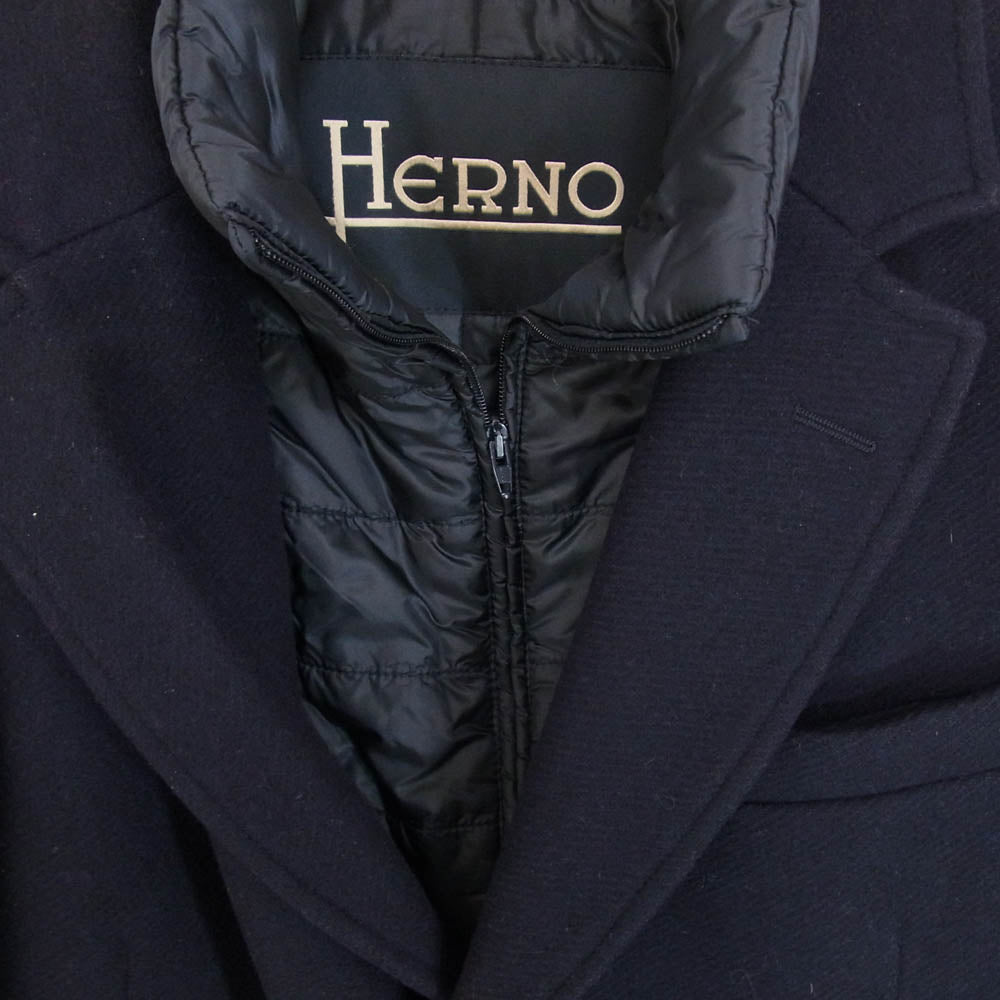 Herno ヘルノ CA0045U 39601 9280 ライナー付き ウール メルトン 中綿コート ネイビー系 46【中古】