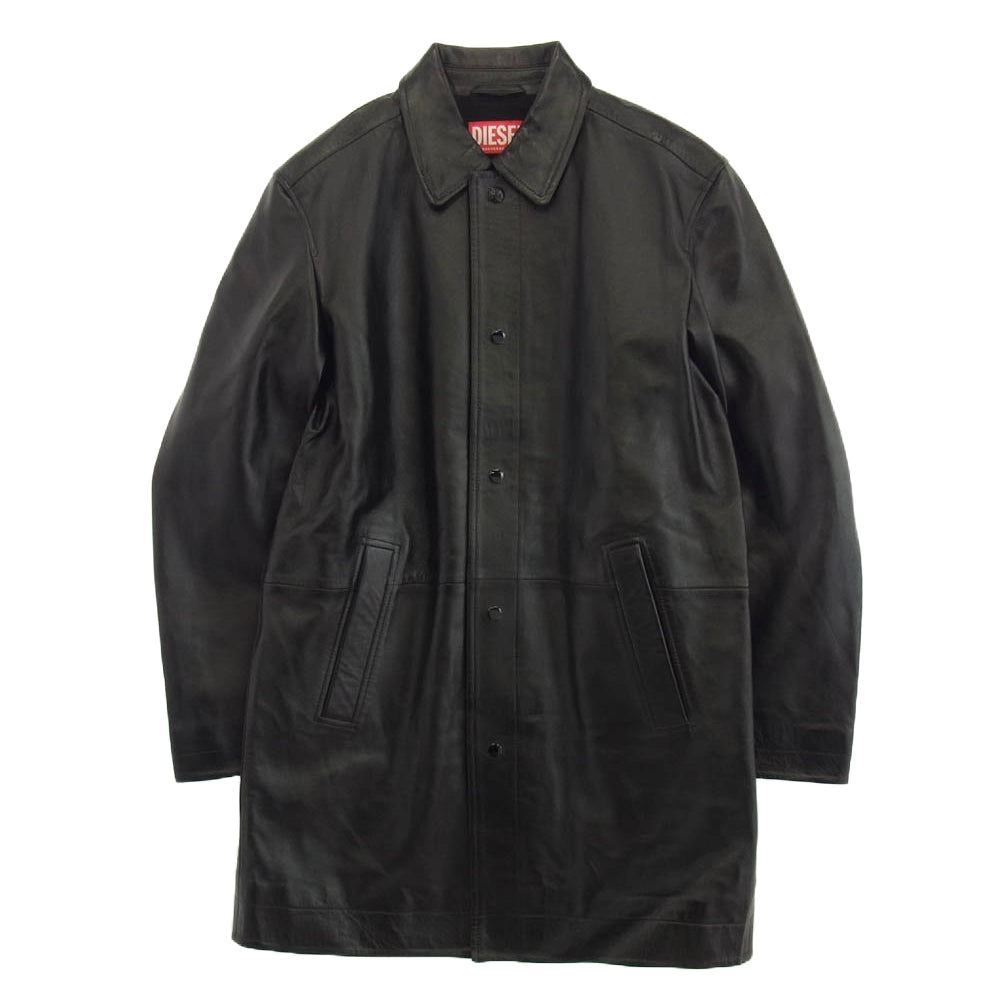 DIESEL ディーゼル 24-25AW A14125 L-CORDIER グレンマーティンス期 ラムレザー ステンカラー コート ブラック系 50【美品】【中古】