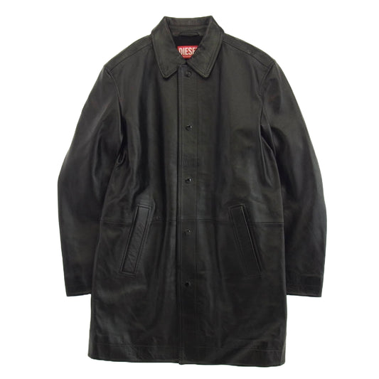 DIESEL ディーゼル 24-25AW A14125 L-CORDIER グレンマーティンス期 ラムレザー ステンカラー コート ブラック系 50【美品】【中古】