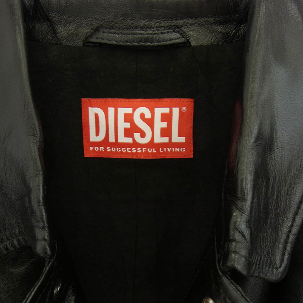 DIESEL ディーゼル 24-25AW A14125 L-CORDIER グレンマーティンス期 ラムレザー ステンカラー コート ブラック系 50【美品】【中古】
